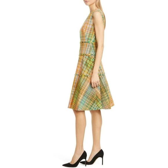 $1390 Lela Rose Plaid Fringe Trim Fit & Flare Dress, size 6 - Picture 3 of 7